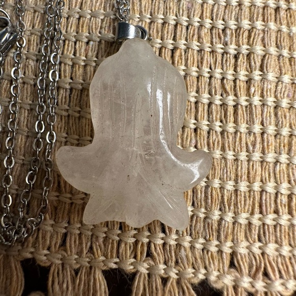 Clear Quartz Daffodil Pendant Necklace on Silver Copper Box Chain - Picture 12 of 14